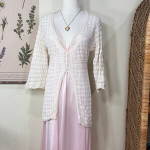 90s Y2k Open Knit Babydoll Cardigan Sweater Coquette Dolly Fairy Femme Grandma S